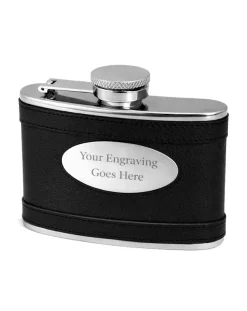 Personalised Artamis Black Leather 4oz Hip Flask