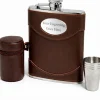 Personalised Artamis Brown Leather 6oz Hip Flask with Cups in A Case