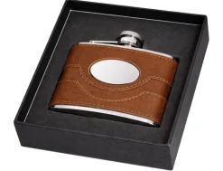 Personalised Artamis Brown Spanish Leather 4oz Hip Flask