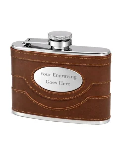 Personalised Artamis Brown Spanish Leather 4oz Hip Flask