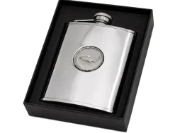 Personalised Artamis Stainless Steel 6oz Hip Flask with Fish Emblem