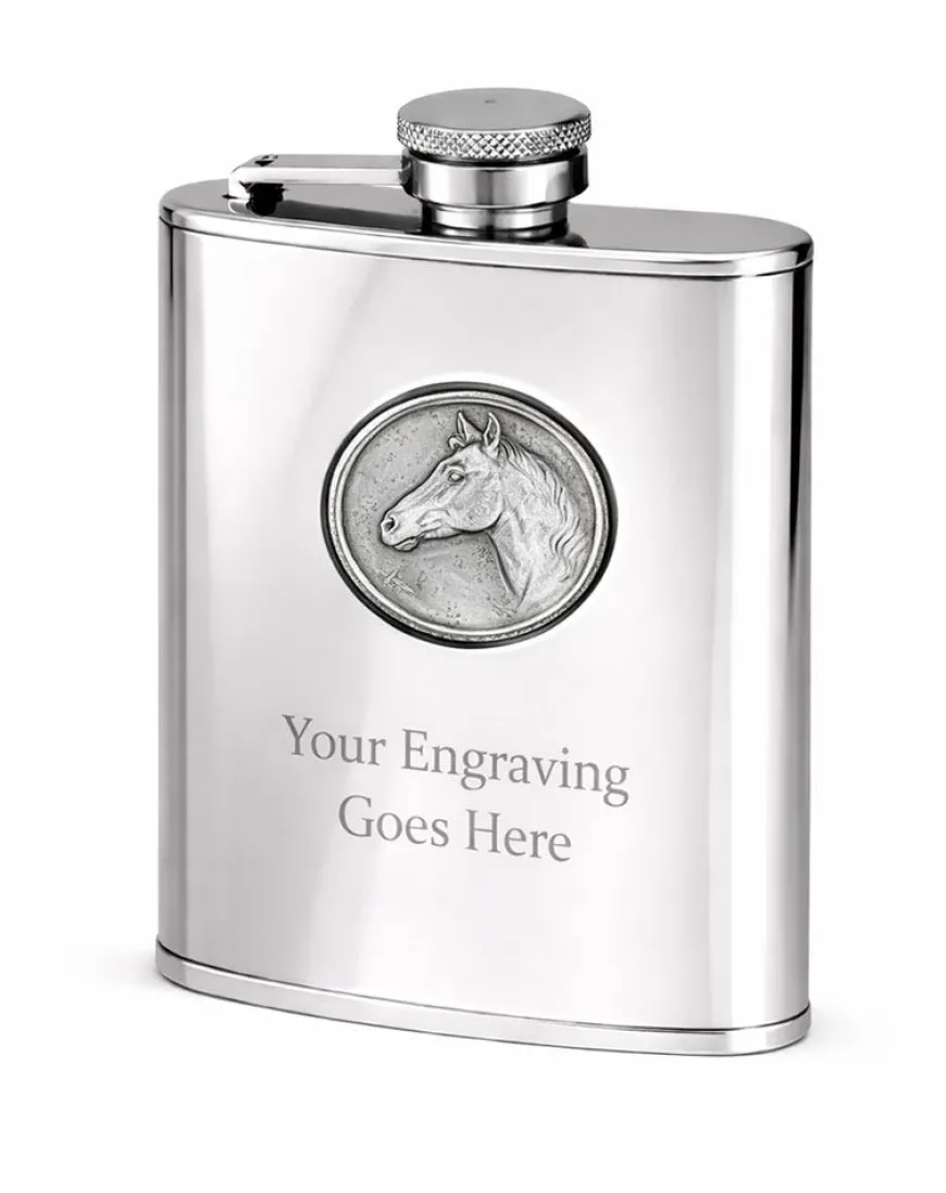 Personalised Artamis Stainless Steel 6oz Hip Flask with Horse Emblem