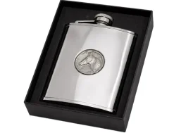 Personalised Artamis Stainless Steel 6oz Hip Flask with Horse Emblem
