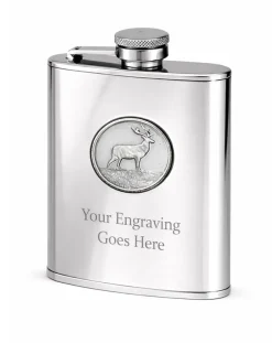 Personalised Artamis Stainless Steel 6oz Hip Flask with Stag Emblem