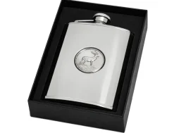 Personalised Artamis Stainless Steel 6oz Hip Flask with Stag Emblem