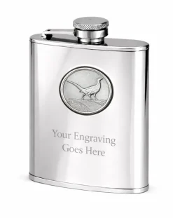 Personalized Artamis Stainless Steel 6oz Hip Flask with Pheasant Emblem
