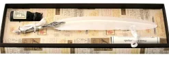 Pewter Feather Quill & Ink Set - White