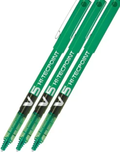 Pilot V5 Hi-Tecpoint Rollerball Pen - Green - 3 Pack