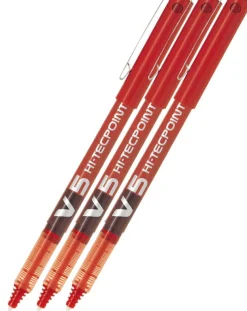 Pilot V5 Hi-Tecpoint Rollerball Pen - Red - 3 Pack