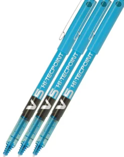 Pilot V5 Hi-Tecpoint Rollerball Pen - Light Blue - 3 Pack