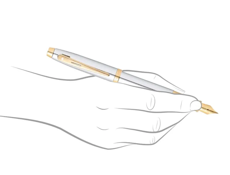 Sheaffer 100 Bright Chrome Gold Trim Fountain Pen