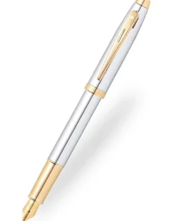 Sheaffer 100 Bright Chrome Gold Trim Fountain Pen
