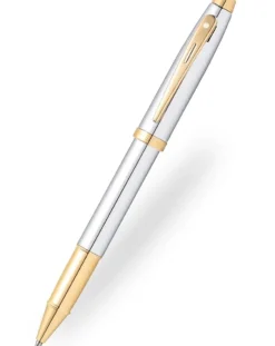 Sheaffer 100 Bright Chrome Gold Trim Rollerball Pen