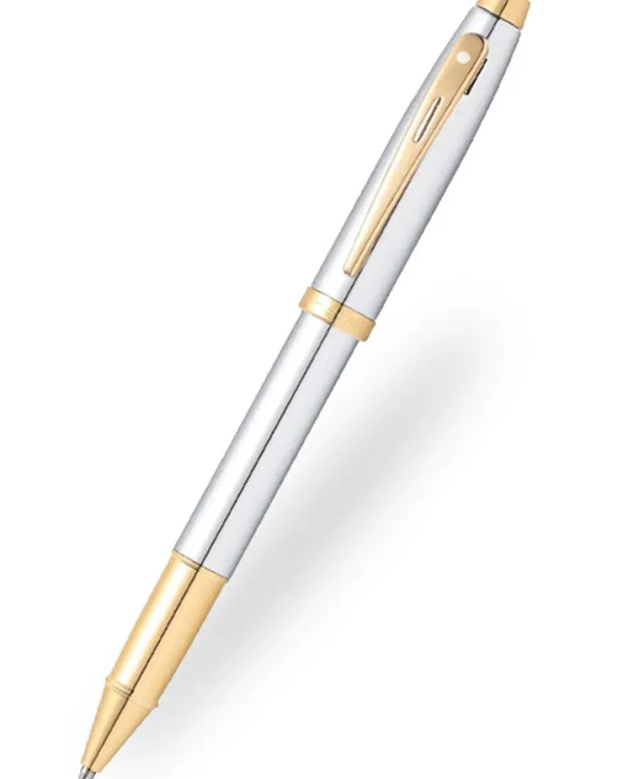 Sheaffer 100 Bright Chrome Gold Trim Rollerball Pen