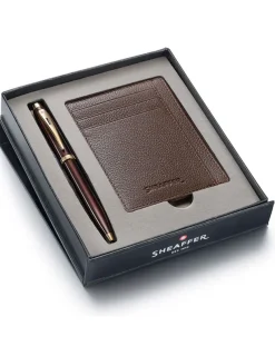 Sheaffer 100 Coffee Brown Ballpoint Pen & Rustic Mocha Credit Card Holder Gift Set