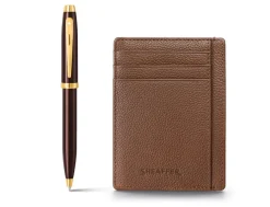 Sheaffer 100 Coffee Brown Ballpoint Pen & Rustic Mocha Credit Card Holder Gift Set