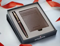 Sheaffer 100 Coffee Brown Ballpoint Pen & Rustic Mocha Credit Card Holder Gift Set