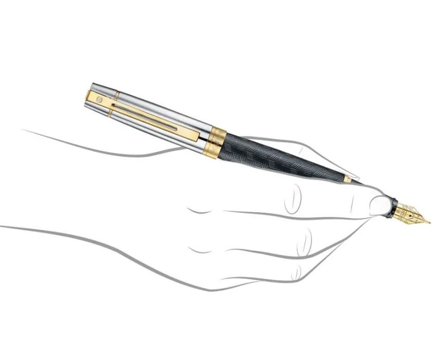Sheaffer 300 Engraved Black Barrel with Chrome Cap & Gold Trims Fountain Pen