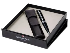 Sheaffer 300 Gloss Black Chrome Trim Ballpoint Pen & Single Leather Pouch Gift Set