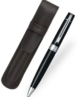 Sheaffer 300 Gloss Black Chrome Trim Ballpoint Pen & Single Leather Pouch Gift Set