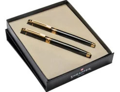 Sheaffer 300 Gloss Black Gold Trim Rollerball & Fountain Pen Gift Set