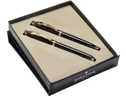 Sheaffer 100 Gloss Black Gold Trim Rollerball & Ballpoint Pen Gift Set