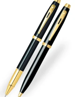 Sheaffer 100 Gloss Black Gold Trim Rollerball & Ballpoint Pen Gift Set