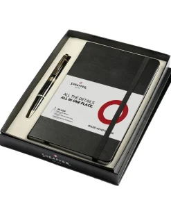 Sheaffer 300 Glossy Black Gold Trim Ballpoint Pen & A5 Notebook Gift Set