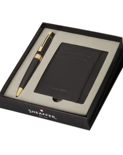 Sheaffer 300 Glossy Black Gold Trim Ballpoint Pen & Credit Card Holder Gift Set