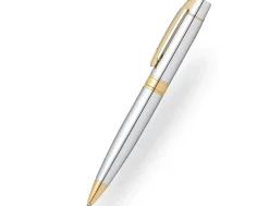 Sheaffer 300 Glossy Bright Chrome Gold Trim Ballpoint Pen & Credit Card Holder Gift Set
