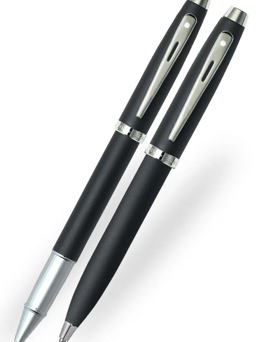 Sheaffer 100 Matte Black Chrome Trim Rollerball & Ballpoint Pen Gift Set