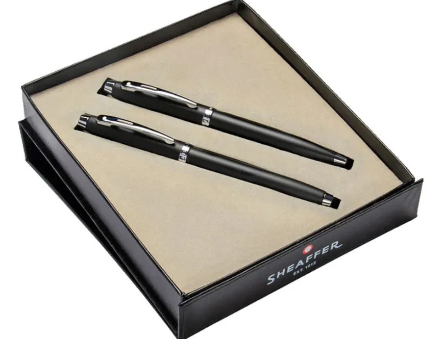 Sheaffer 100 Matte Black Chrome Trim Rollerball & Ballpoint Pen Gift Set