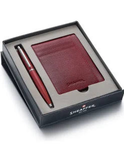 Sheaffer VFM Excessive Red Ballpoint Pen & Scarlet Blaze Card Holder Gift Set