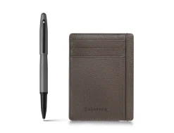 Sheaffer VFM Gunmetal Grey Rollerball Pen & Driftwood Grey Card Holder Gift Set