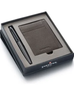 Sheaffer VFM Gunmetal Grey Rollerball Pen & Driftwood Grey Card Holder Gift Set