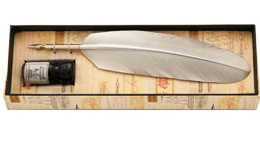 Small Feather Quill & Ink Set - Silver