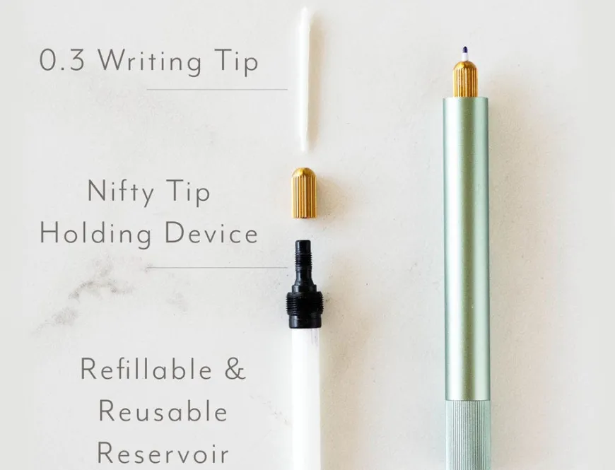 Tom's Studio Lumos Sage Mini Refillable Fineliner & Brush Pen