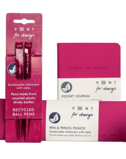 VENT For Change Make a Mark Pink Recycled A6 Notebook, Pen & Pouch Set