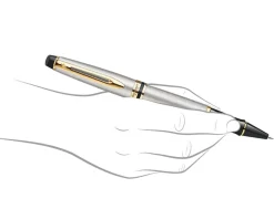 Waterman Expert Stainless Steel Gold Trim Rollerball Pen