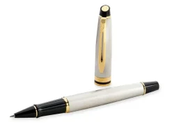 Waterman Expert Stainless Steel Gold Trim Rollerball Pen