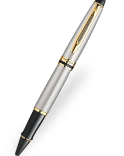 Waterman Expert Stainless Steel Gold Trim Rollerball Pen