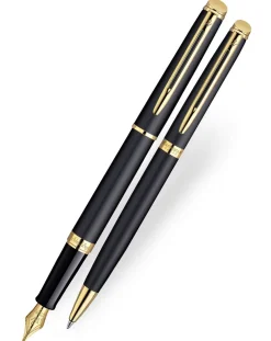 Waterman Hemisphere Matt Black Gold Trim Fountain & Ballpoint Pen Set