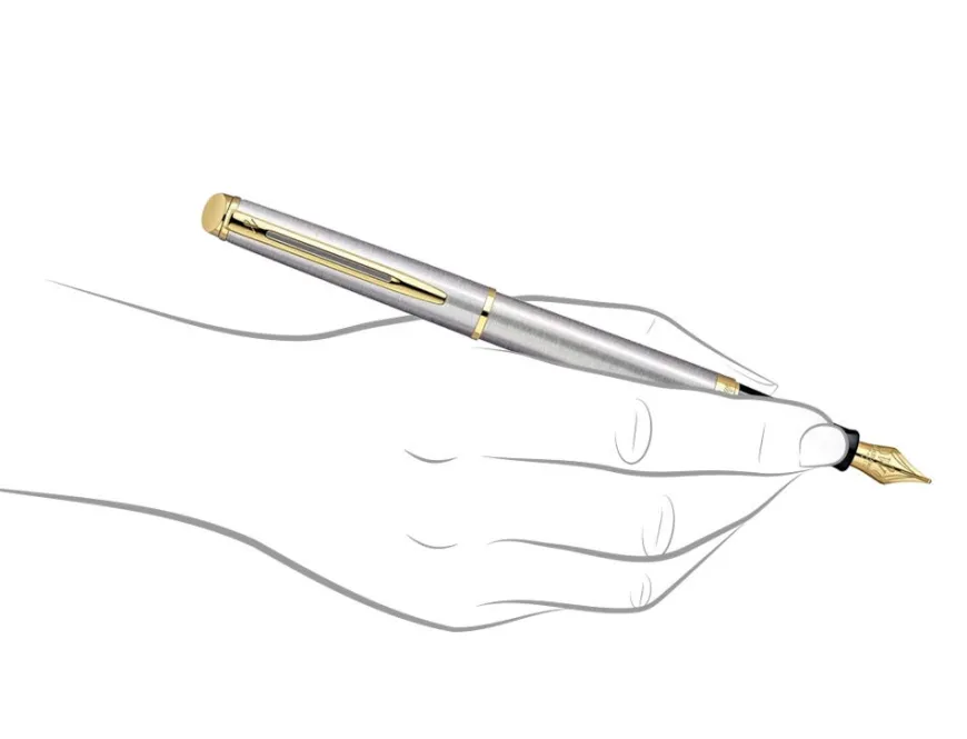 Waterman Hemisphere Stainless Steel Gold Trim Fountain Pen